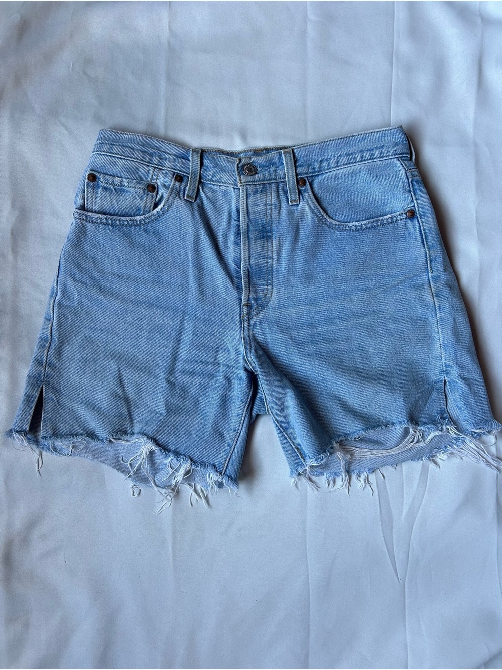 Levi's 501 Light Blue Denim Frayed Cutoff Shorts